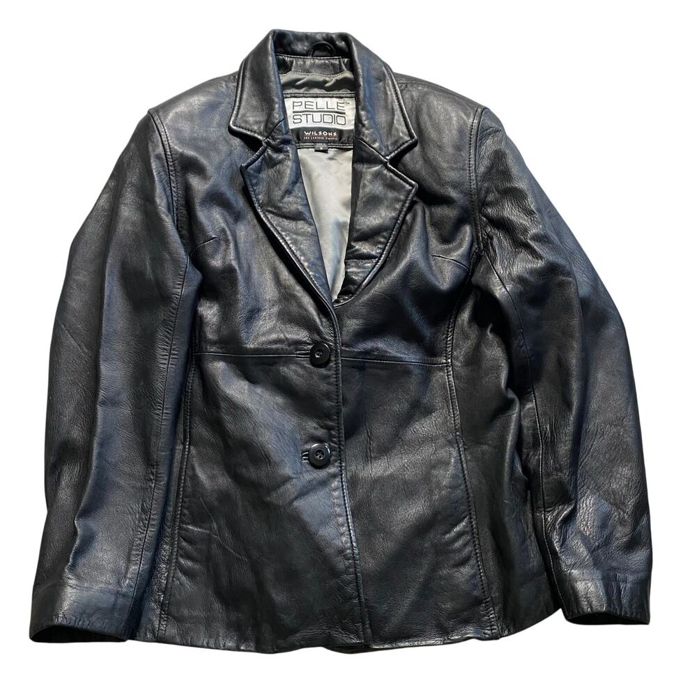 Vintage Wilsons Leather Pelle Studio Womens Black 2 Button Leather Jacket Small